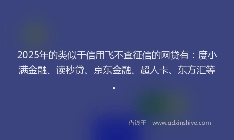 2025年的类似于信用飞不查征信的网贷有：度小满金融、读秒贷、京东金融、超人卡、东方汇等。