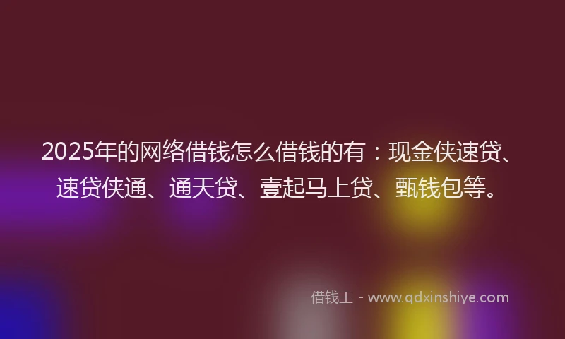 2025年的网络借钱怎么借钱的有：现金侠速贷、速贷侠通、通天贷、壹起马上贷、甄钱包等。