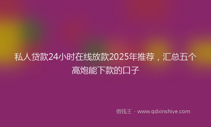 私人贷款24小时在线放款2025年推荐，汇总五个高炮能下款的口子