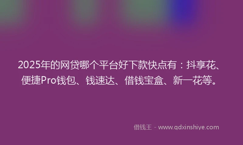 2025年的网贷哪个平台好下款快点有：抖享花、便捷Pro钱包、钱速达、借钱宝盒、新一花等。