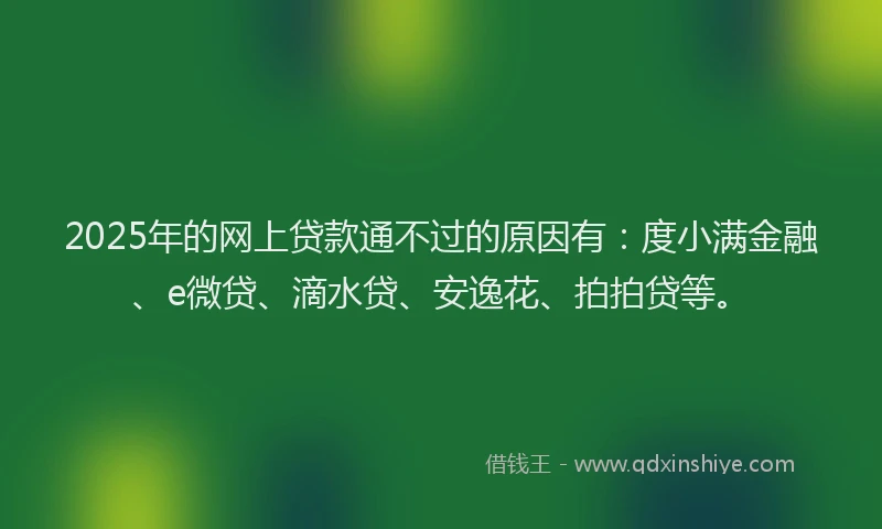 2025年的网上贷款通不过的原因有：度小满金融、e微贷、滴水贷、安逸花、拍拍贷等。