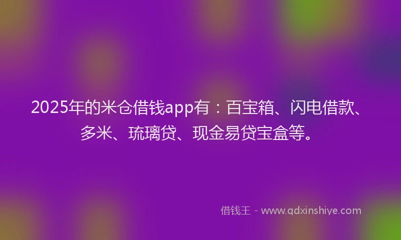 2025年的米仓借钱app有：百宝箱、闪电借款、多米、琉璃贷、现金易贷宝盒等。
