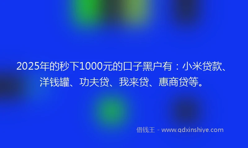 2025年的秒下1000元的口子黑户有：小米贷款、洋钱罐、功夫贷、我来贷、惠商贷等。