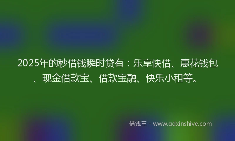 2025年的秒借钱瞬时贷有：乐享快借、惠花钱包、现金借款宝、借款宝融、快乐小租等。