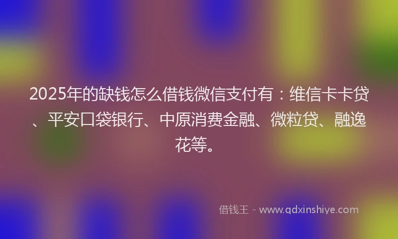 2025年的缺钱怎么借钱微信支付有：维信卡卡贷、平安口袋银行、中原消费金融、微粒贷、融逸花等。