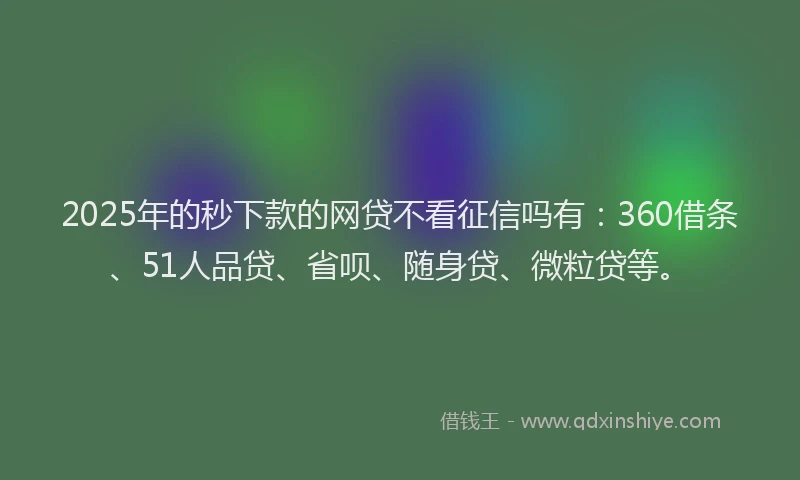 2025年的秒下款的网贷不看征信吗有：360借条、51人品贷、省呗、随身贷、微粒贷等。
