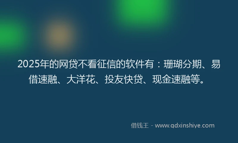 2025年的网贷不看征信的软件有：珊瑚分期、易借速融、大洋花、投友快贷、现金速融等。