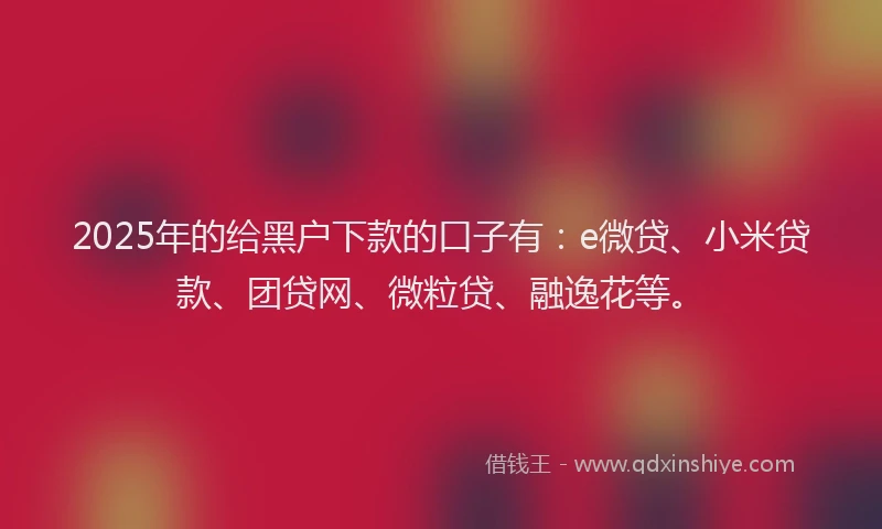 2025年的给黑户下款的口子有：e微贷、小米贷款、团贷网、微粒贷、融逸花等。