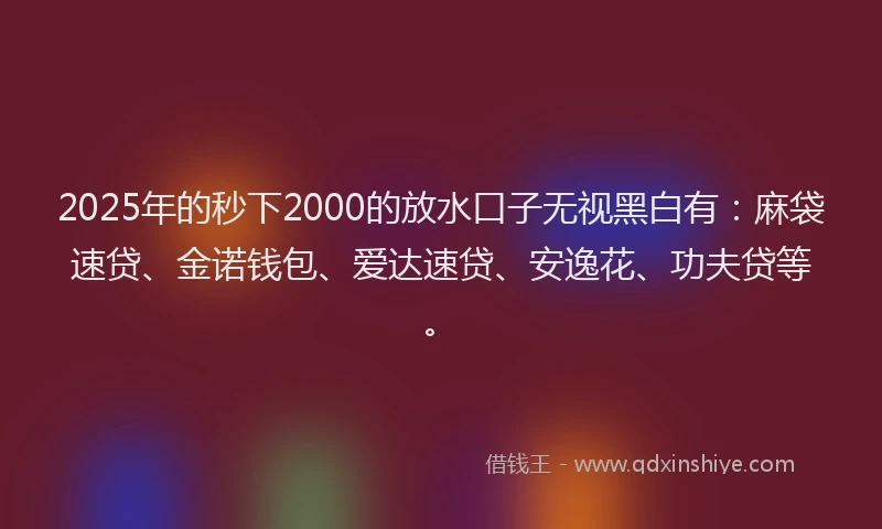 2025年的秒下2000的放水口子无视黑白有：麻袋速贷、金诺钱包、爱达速贷、安逸花、功夫贷等。