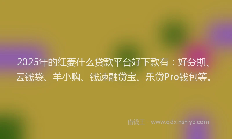 2025年的红菱什么贷款平台好下款有：好分期、云钱袋、羊小购、钱速融贷宝、乐贷Pro钱包等。