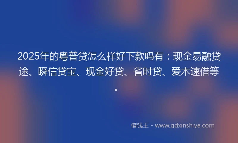2025年的粤普贷怎么样好下款吗有：现金易融贷途、瞬信贷宝、现金好贷、省时贷、爱木速借等。