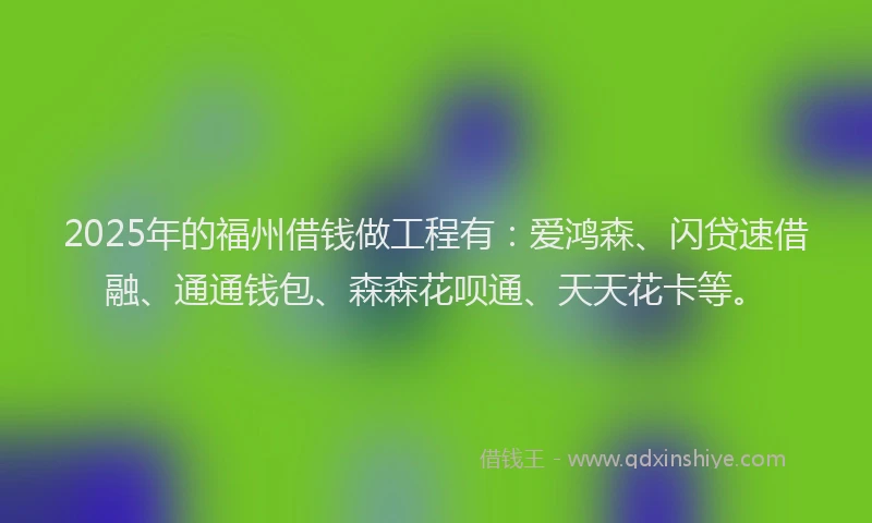 2025年的福州借钱做工程有：爱鸿森、闪贷速借融、通通钱包、森森花呗通、天天花卡等。