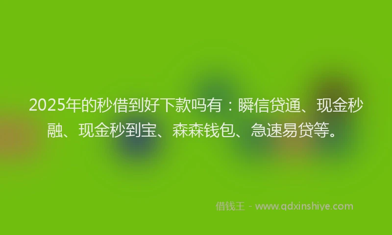 2025年的秒借到好下款吗有：瞬信贷通、现金秒融、现金秒到宝、森森钱包、急速易贷等。