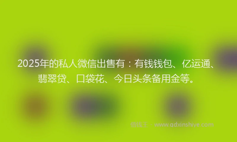 2025年的私人微信出售有：有钱钱包、亿运通、翡翠贷、口袋花、今日头条备用金等。