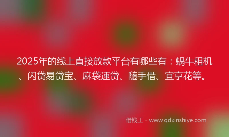 2025年的线上直接放款平台有哪些有：蜗牛租机、闪贷易贷宝、麻袋速贷、随手借、宜享花等。