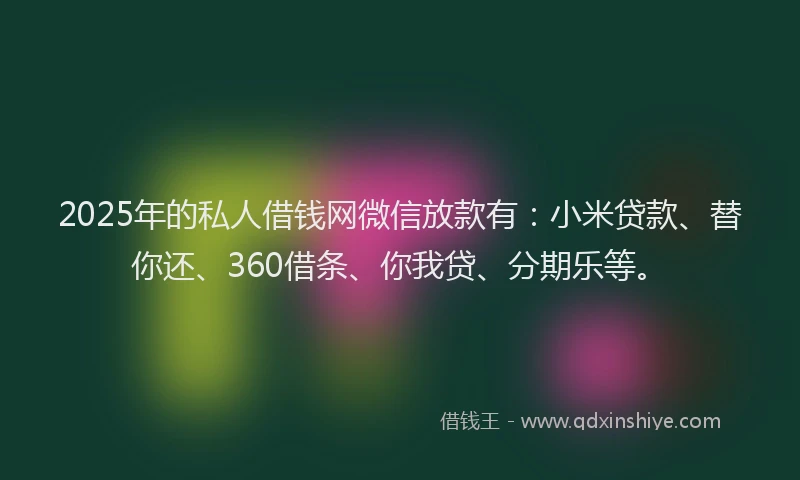 2025年的私人借钱网微信放款有：小米贷款、替你还、360借条、你我贷、分期乐等。