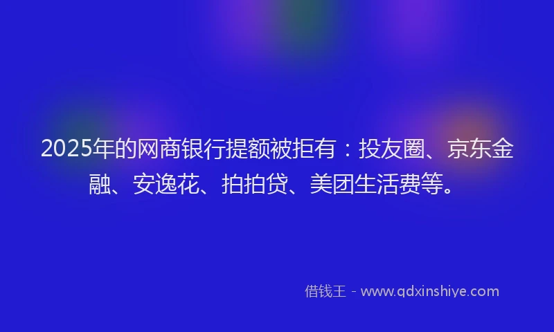 2025年的网商银行提额被拒有：投友圈、京东金融、安逸花、拍拍贷、美团生活费等。