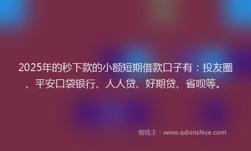 2025年的秒下款的小额短期借款口子有：投友圈、平安口袋银行、人人贷、好期贷、省呗等。