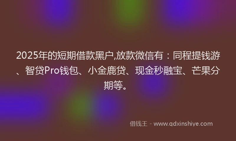 2025年的短期借款黑户,放款微信有：同程提钱游、智贷Pro钱包、小金鹿贷、现金秒融宝、芒果分期等。