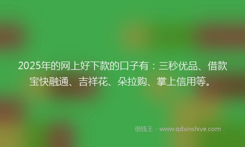 2025年的网上好下款的口子有：三秒优品、借款宝快融通、吉祥花、朵拉购、掌上信用等。