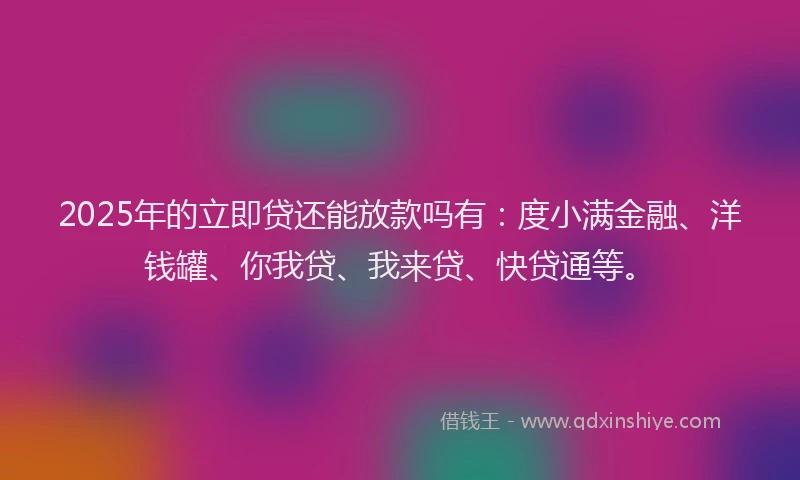 2025年的立即贷还能放款吗有：度小满金融、洋钱罐、你我贷、我来贷、快贷通等。