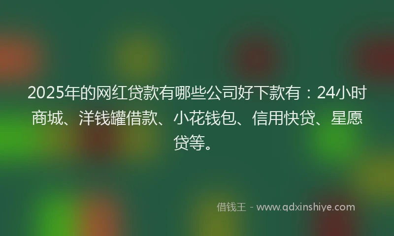 2025年的网红贷款有哪些公司好下款有：24小时商城、洋钱罐借款、小花钱包、信用快贷、星愿贷等。