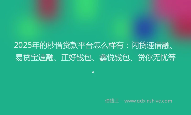 2025年的秒借贷款平台怎么样有：闪贷速借融、易贷宝速融、正好钱包、鑫悦钱包、贷你无忧等。