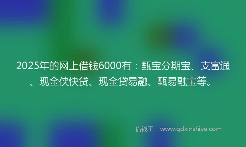 2025年的网上借钱6000有：甄宝分期宝、支富通、现金侠快贷、现金贷易融、甄易融宝等。