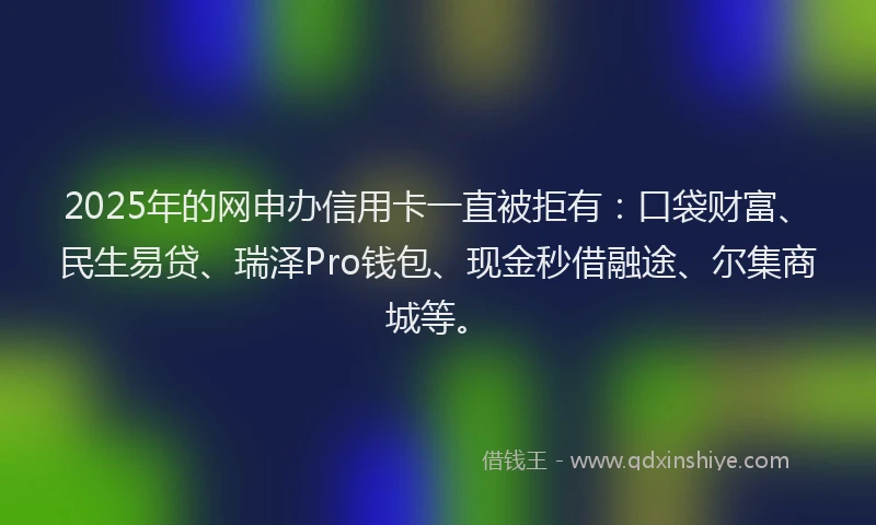 2025年的网申办信用卡一直被拒有：口袋财富、民生易贷、瑞泽Pro钱包、现金秒借融途、尔集商城等。
