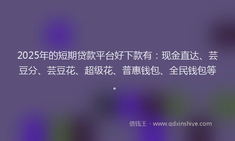 2025年的短期贷款平台好下款有：现金直达、芸豆分、芸豆花、超级花、普惠钱包、全民钱包等。