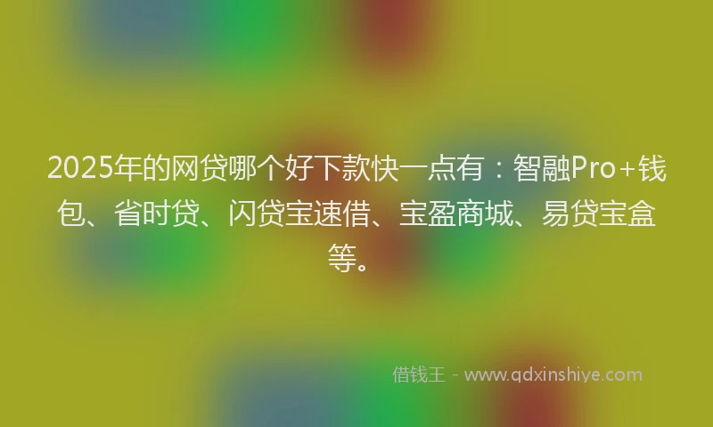 2025年的网贷哪个好下款快一点有：智融Pro+钱包、省时贷、闪贷宝速借、宝盈商城、易贷宝盒等。