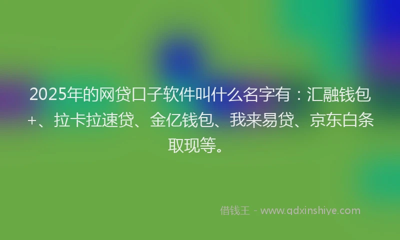 2025年的网贷口子软件叫什么名字有：汇融钱包+、拉卡拉速贷、金亿钱包、我来易贷、京东白条取现等。