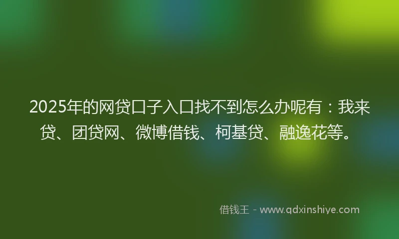 2025年的网贷口子入口找不到怎么办呢有：我来贷、团贷网、微博借钱、柯基贷、融逸花等。