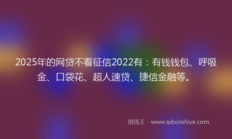2025年的网贷不看征信2022有：有钱钱包、呼吸金、口袋花、超人速贷、捷信金融等。