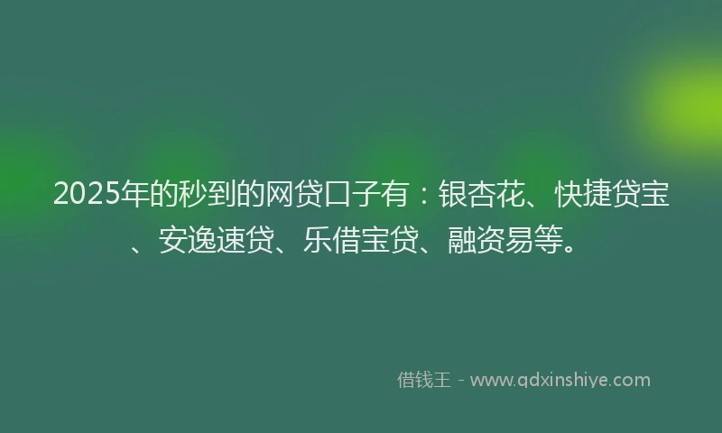 2025年的秒到的网贷口子有：银杏花、快捷贷宝、安逸速贷、乐借宝贷、融资易等。