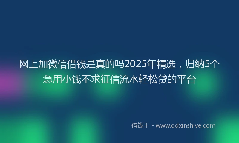 网上加微信借钱是真的吗2025年精选，归纳5个急用小钱不求征信流水轻松贷的平台