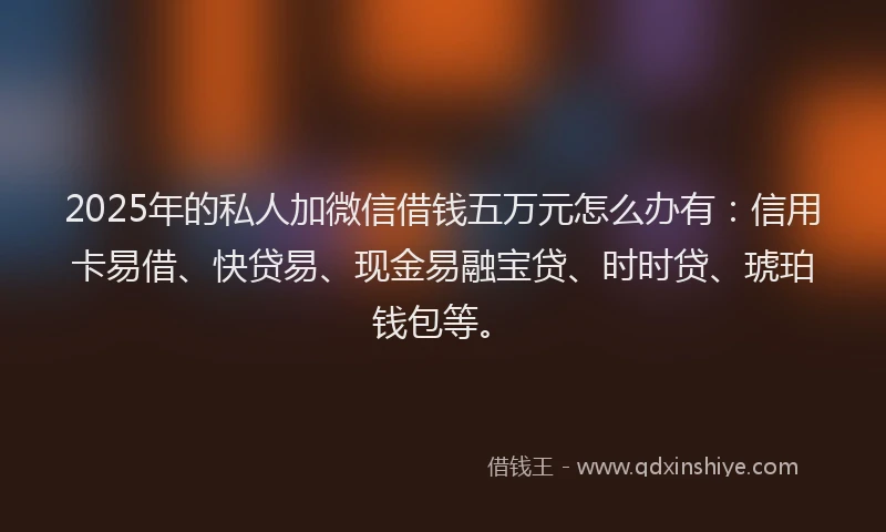 2025年的私人加微信借钱五万元怎么办有：信用卡易借、快贷易、现金易融宝贷、时时贷、琥珀钱包等。