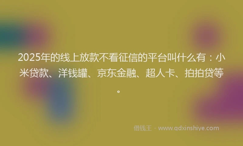 2025年的线上放款不看征信的平台叫什么有：小米贷款、洋钱罐、京东金融、超人卡、拍拍贷等。