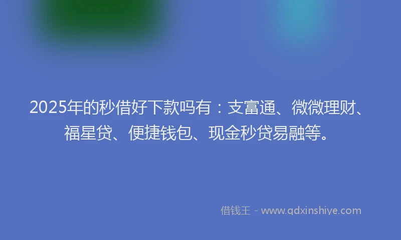2025年的秒借好下款吗有：支富通、微微理财、福星贷、便捷钱包、现金秒贷易融等。
