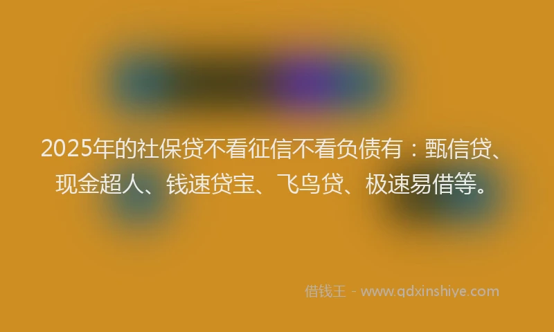 2025年的社保贷不看征信不看负债有：甄信贷、现金超人、钱速贷宝、飞鸟贷、极速易借等。