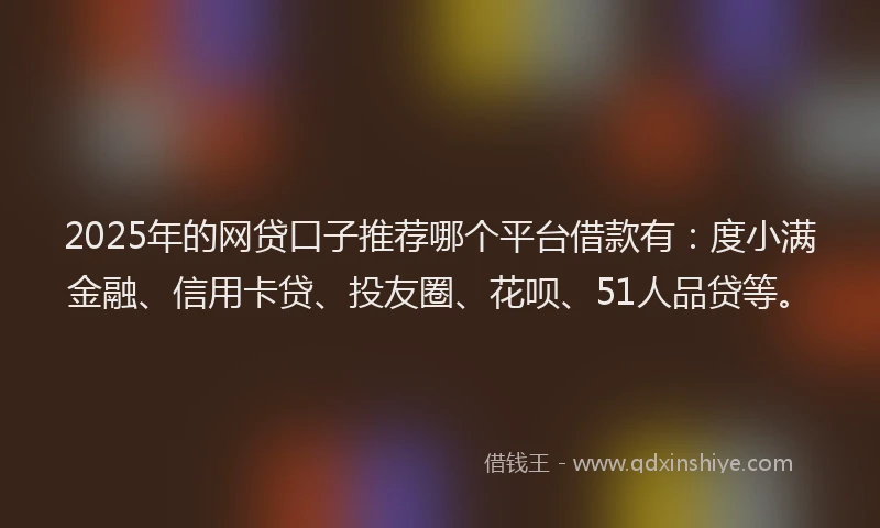 2025年的网贷口子推荐哪个平台借款有：度小满金融、信用卡贷、投友圈、花呗、51人品贷等。