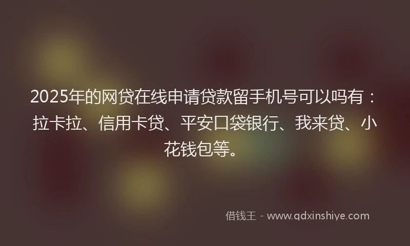 2025年的网贷在线申请贷款留手机号可以吗有：拉卡拉、信用卡贷、平安口袋银行、我来贷、小花钱包等。