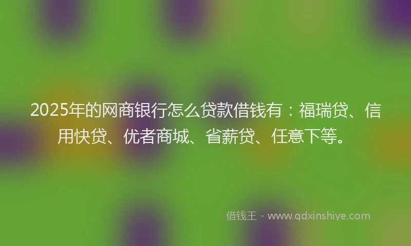 2025年的网商银行怎么贷款借钱有：福瑞贷、信用快贷、优者商城、省薪贷、任意下等。
