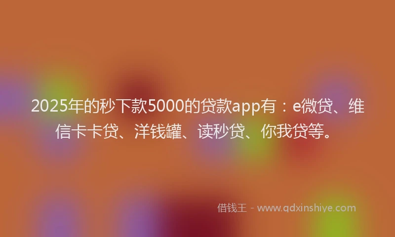 2025年的秒下款5000的贷款app有：e微贷、维信卡卡贷、洋钱罐、读秒贷、你我贷等。