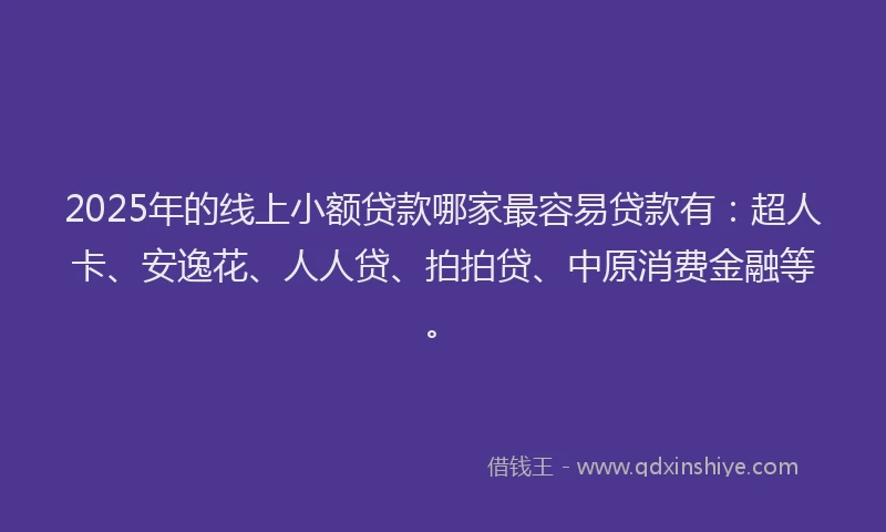 2025年的线上小额贷款哪家最容易贷款有：超人卡、安逸花、人人贷、拍拍贷、中原消费金融等。