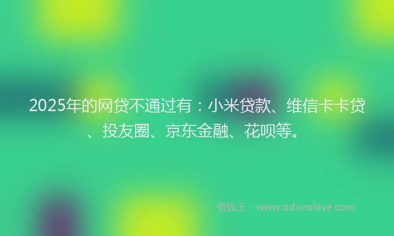 2025年的网贷不通过有：小米贷款、维信卡卡贷、投友圈、京东金融、花呗等。