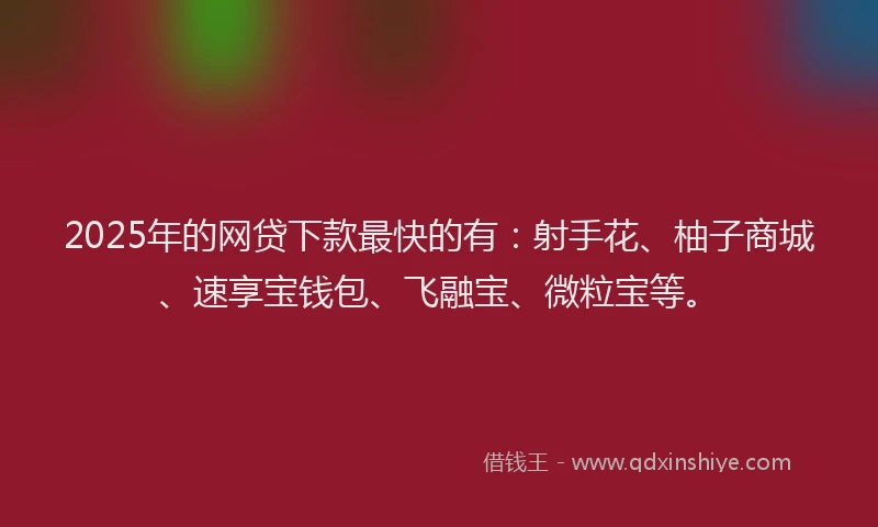 2025年的网贷下款最快的有：射手花、柚子商城、速享宝钱包、飞融宝、微粒宝等。