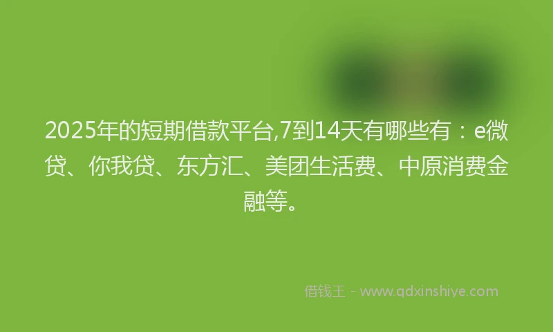 2025年的短期借款平台,7到14天有哪些有：e微贷、你我贷、东方汇、美团生活费、中原消费金融等。