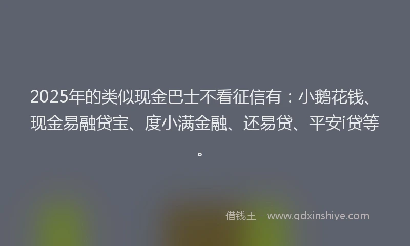 2025年的类似现金巴士不看征信有：小鹅花钱、现金易融贷宝、度小满金融、还易贷、平安i贷等。