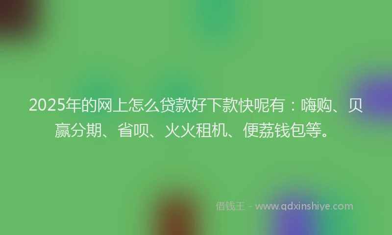 2025年的网上怎么贷款好下款快呢有：嗨购、贝赢分期、省呗、火火租机、便荔钱包等。